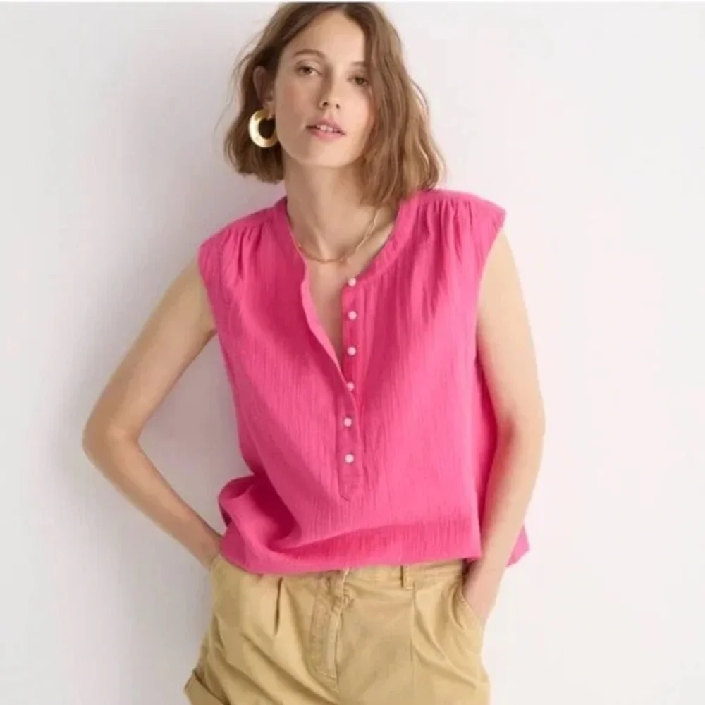 NWT‎ J. Crew Soft Gauze Sleeveless Henley Cora Top Size Large